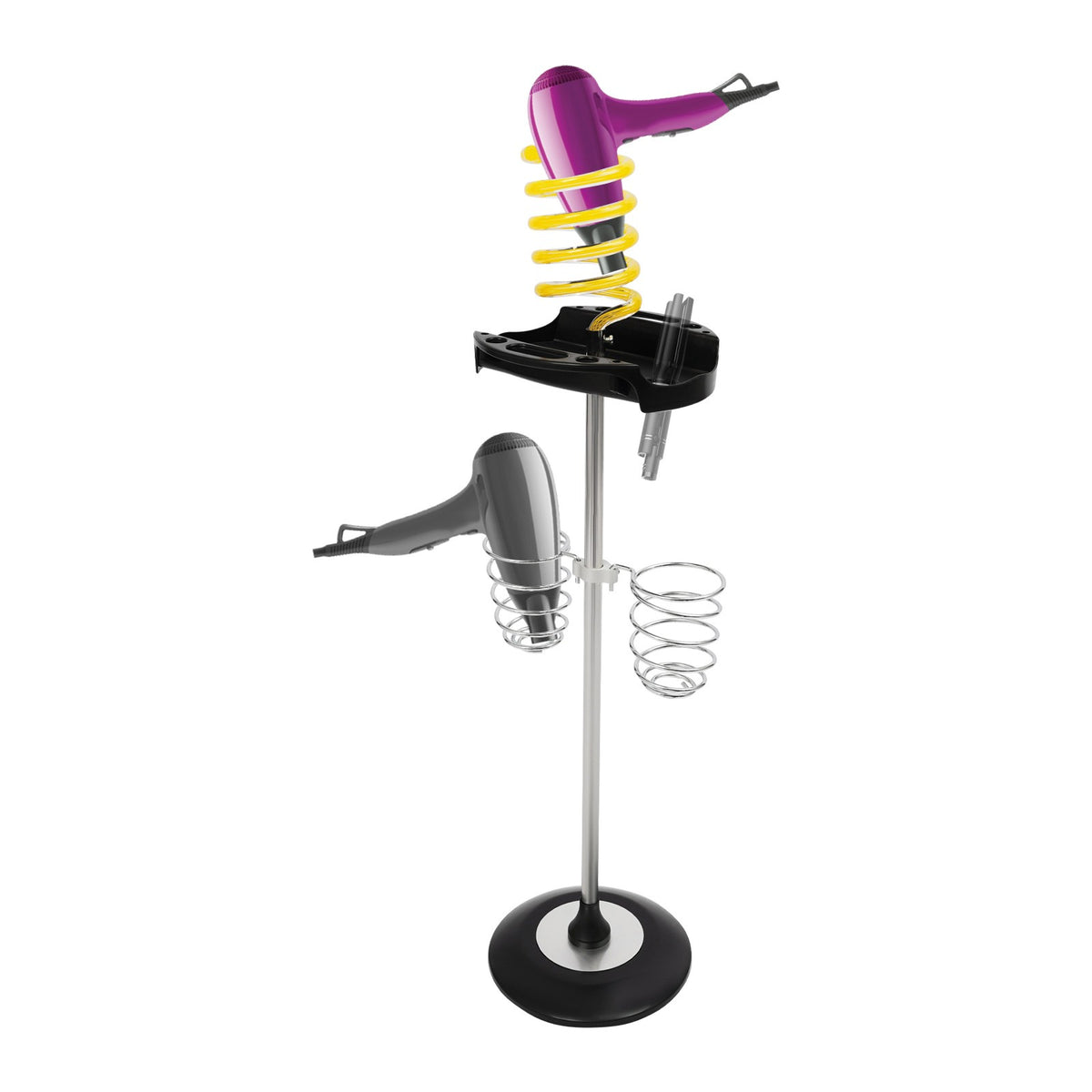 Freestanding Hair Dryer Holder Stand with Tray & Spiral Shelves - Yellow