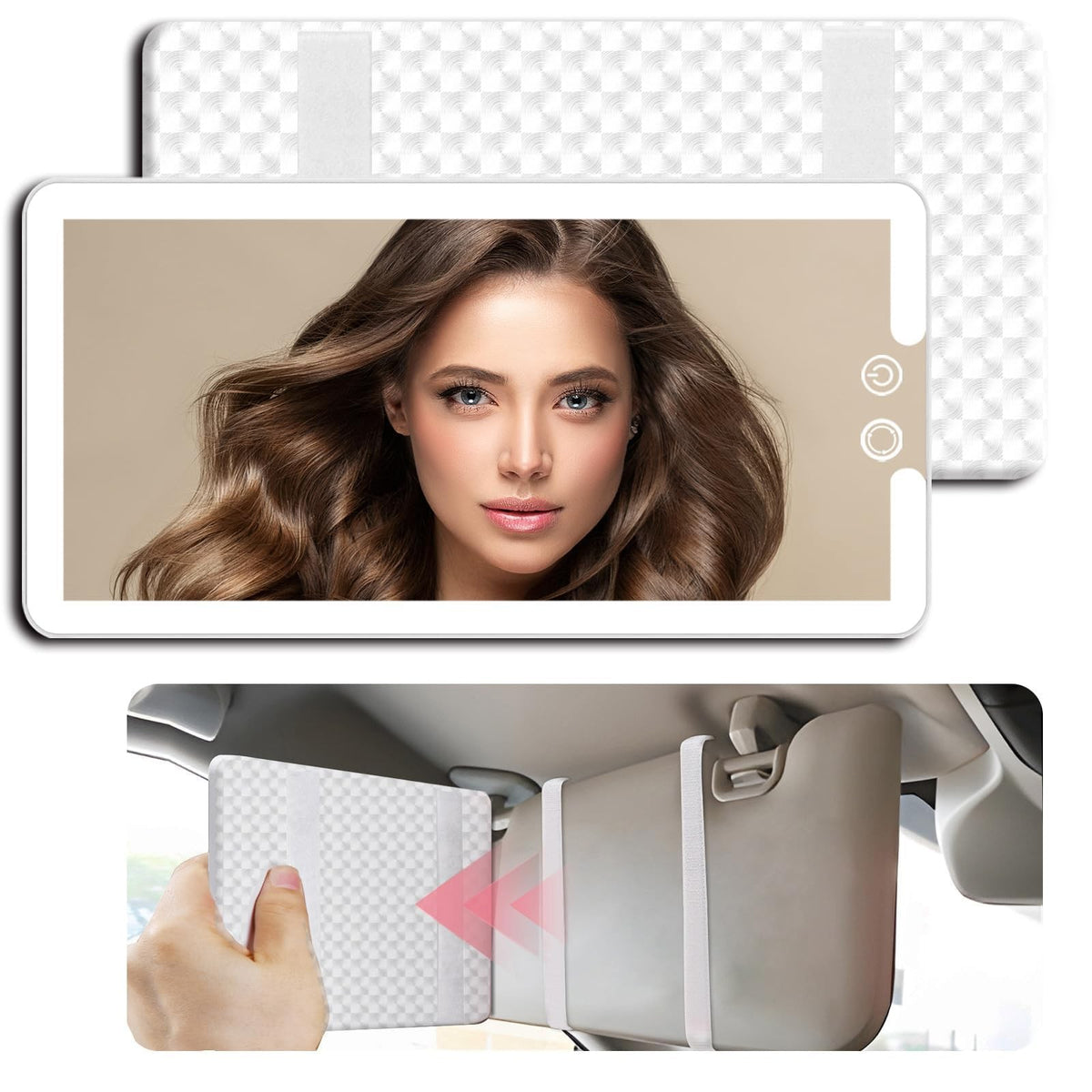 LED Car Sun Visor Vanity Mirror with Dimmable Light - Large Interior Makeup Mirror