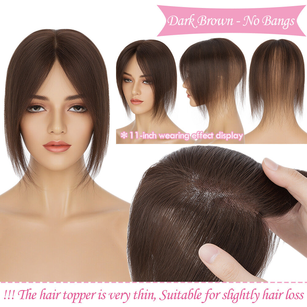 Clip-In Human Hair Extensions with Lace Base - Remy Hair Toppers, Full Head