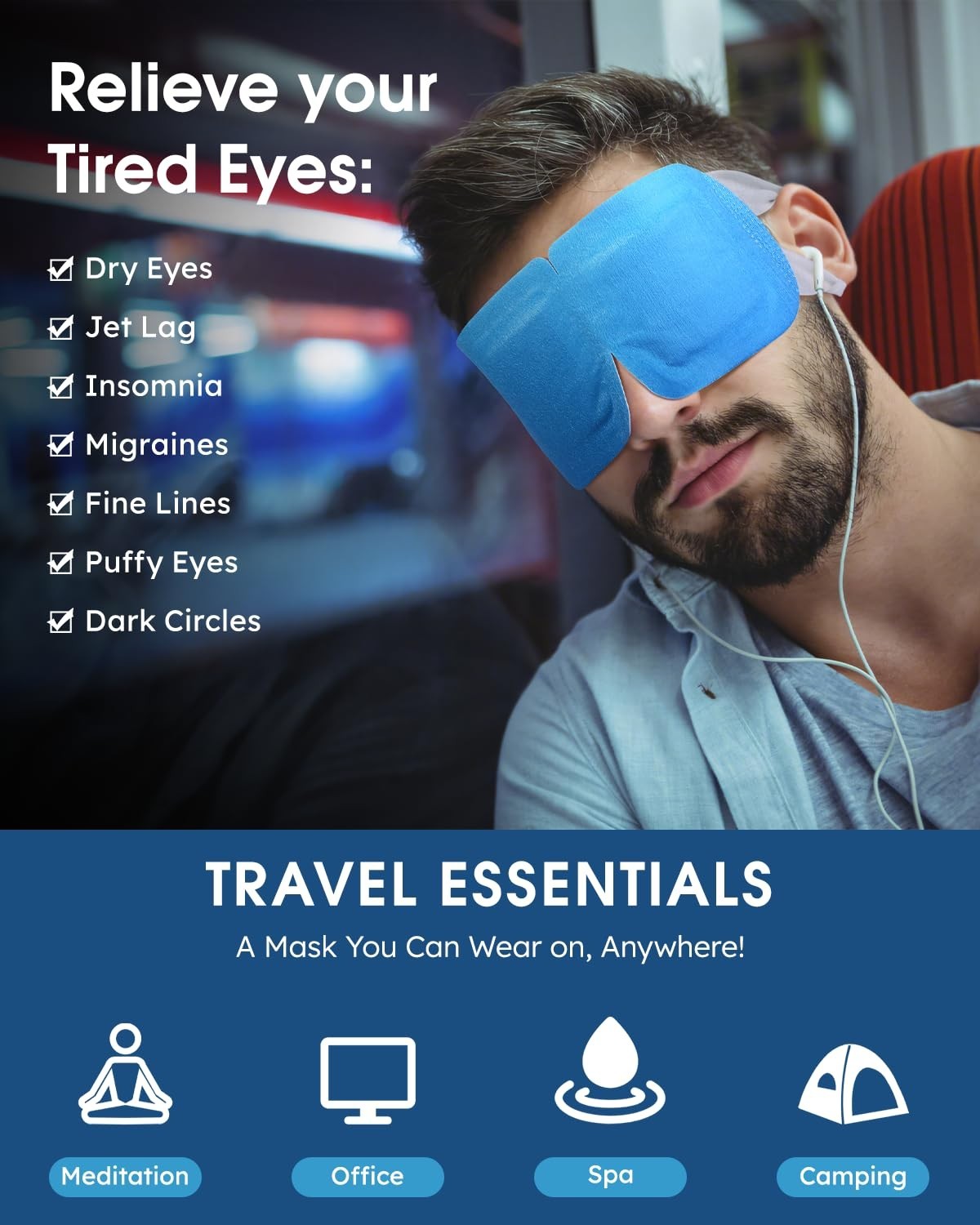 Disposable Warm Eye Masks - Travel & Eye Fatigue Relief, 20 Pack