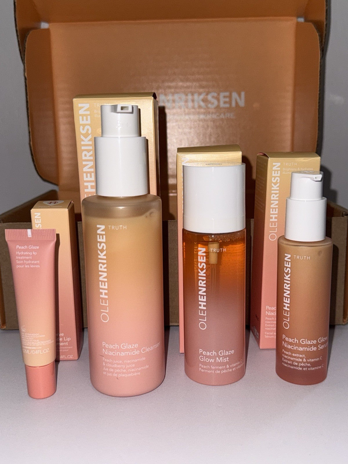 Peach Glaze Lip and Skin Care Set - Cleanser Serum Mist Lip Balm 4pc