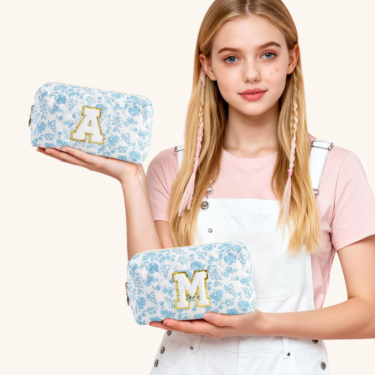 Personalized Makeup Bag for Women - Quilted Travel Cosmetic Organizer