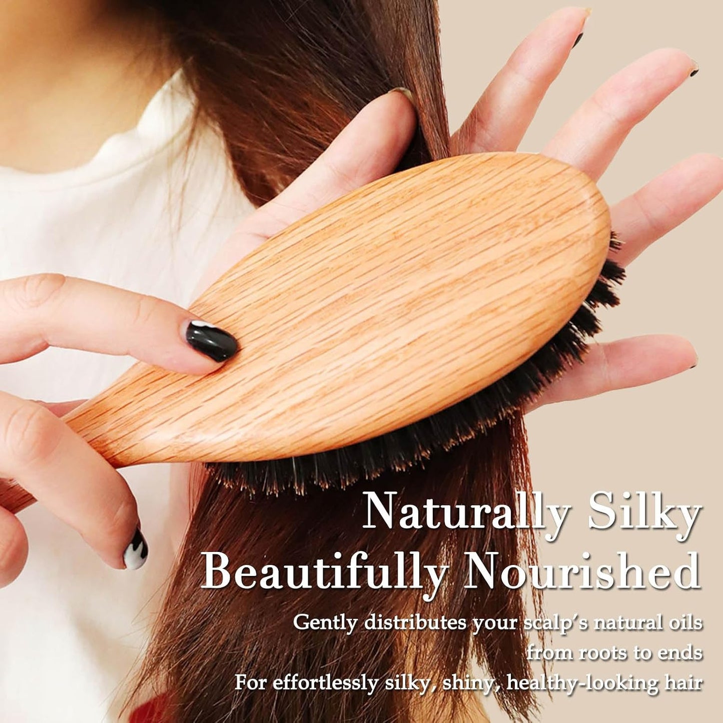 Boar Bristle Hair Brush Set for Fine & Straight Hair - Gentle Scalp Care