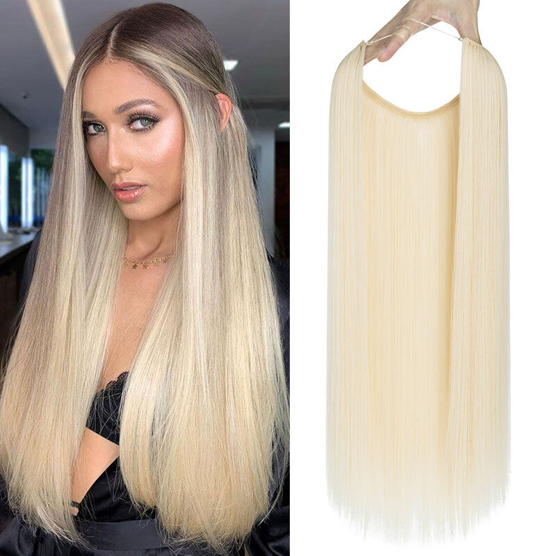 Invisible Wire Hair Extensions - Natural Synthetic Length & Body Wavy or Straight
