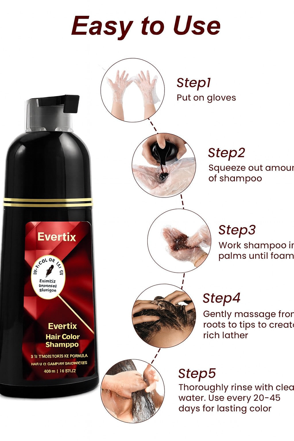 Wine Red Hair Dye Shampoo 3 in 1 - Gray Coverage, 400ml