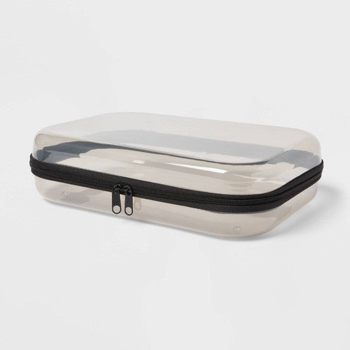 Travel Hard Shell Pencil Case Organizer 12x7x3 Inches - Clear Plastic