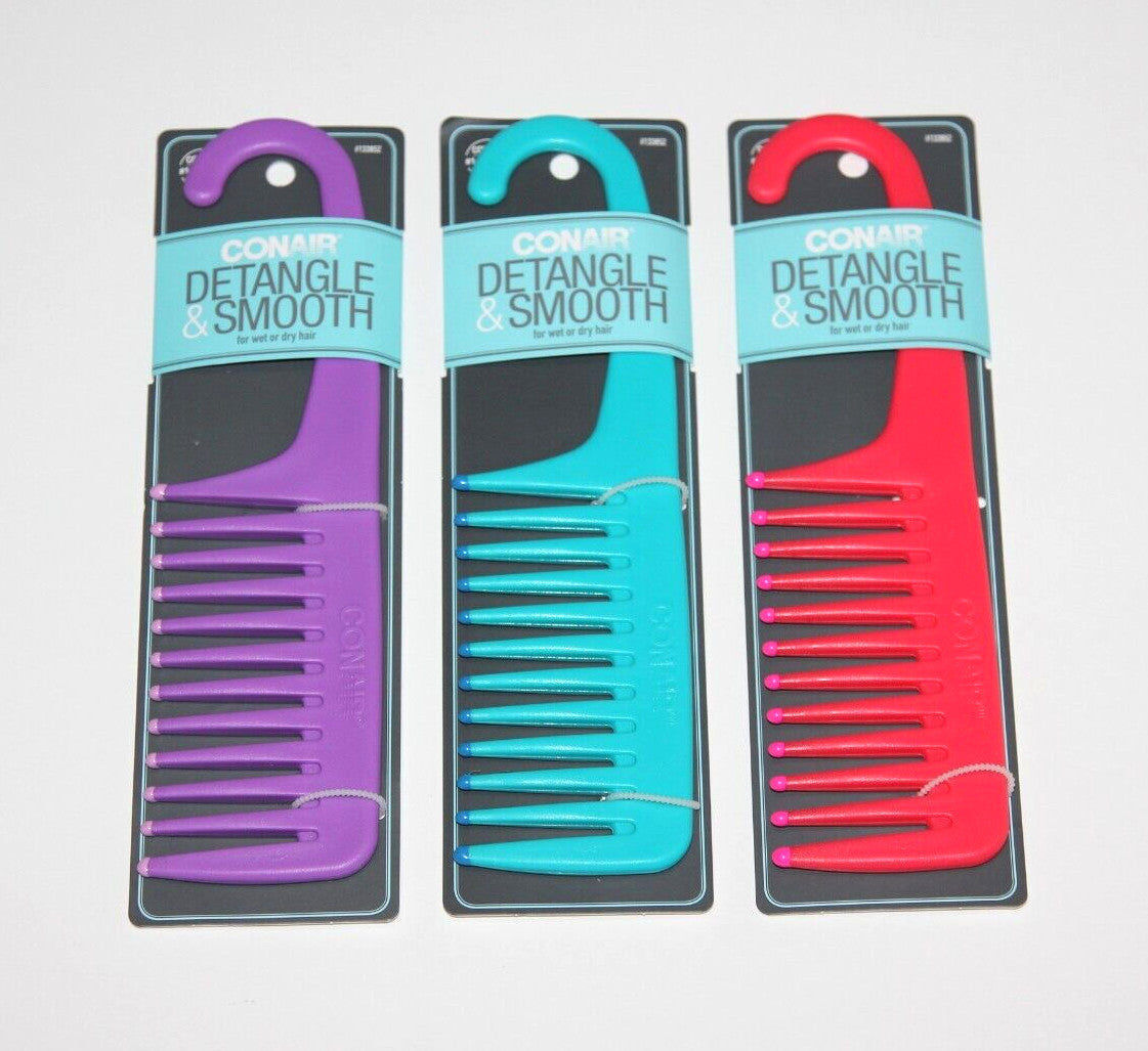 Conair Detangle & Smooth Hair Comb Set - Wet & Dry Use, Assorted Colors