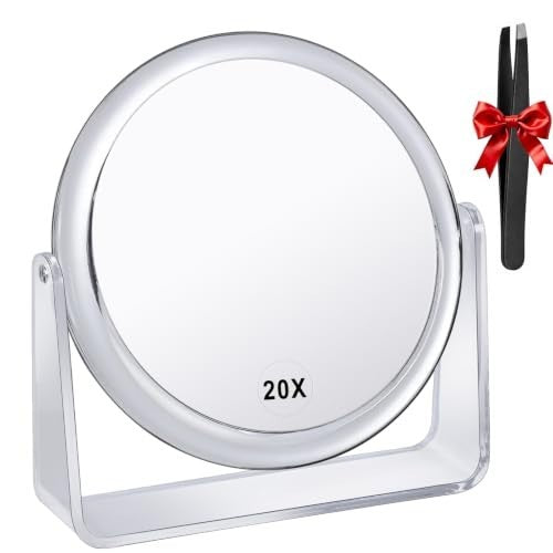 Double Sided Makeup Mirror with 1X/20X Magnification, 360° Rotation, Tabletop Vanity