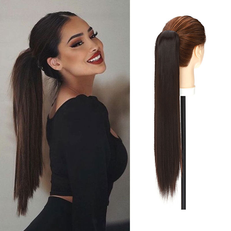 26-Inch Real Human Hair Ponytail Extension with Claw Clip - Thick Hairpiece