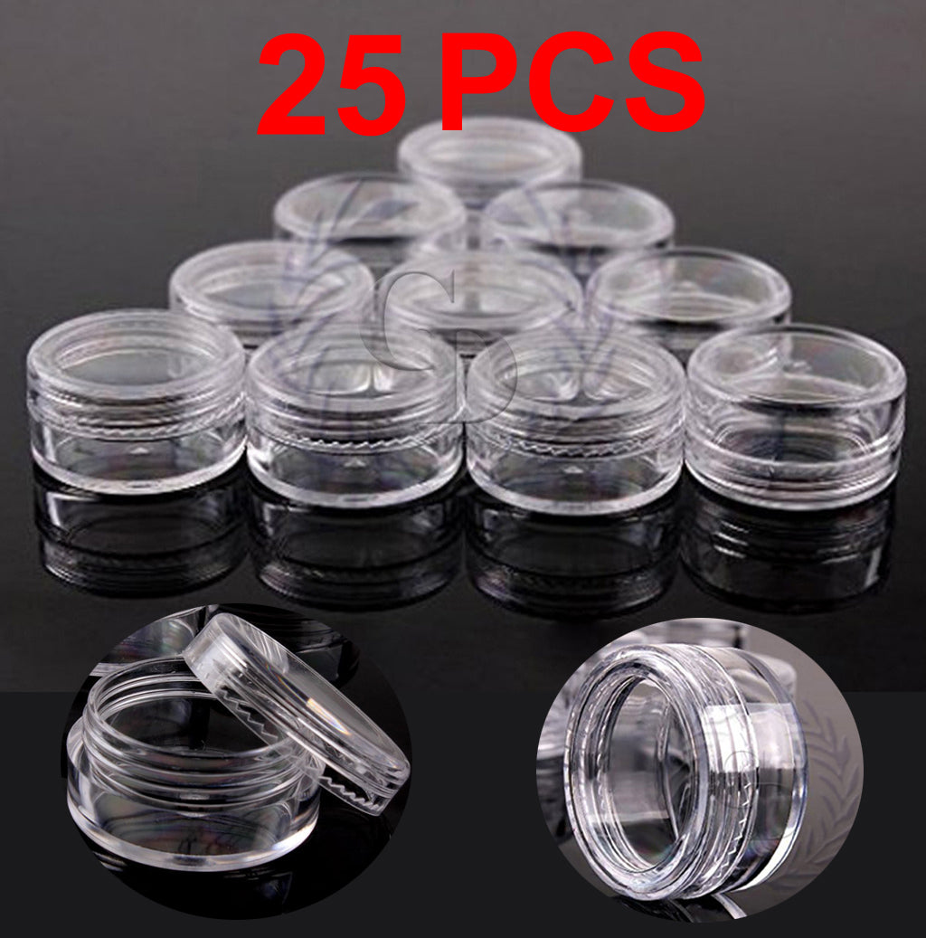 25 Pack Clear Plastic Cosmetic Sample Jars 5g Travel Containers