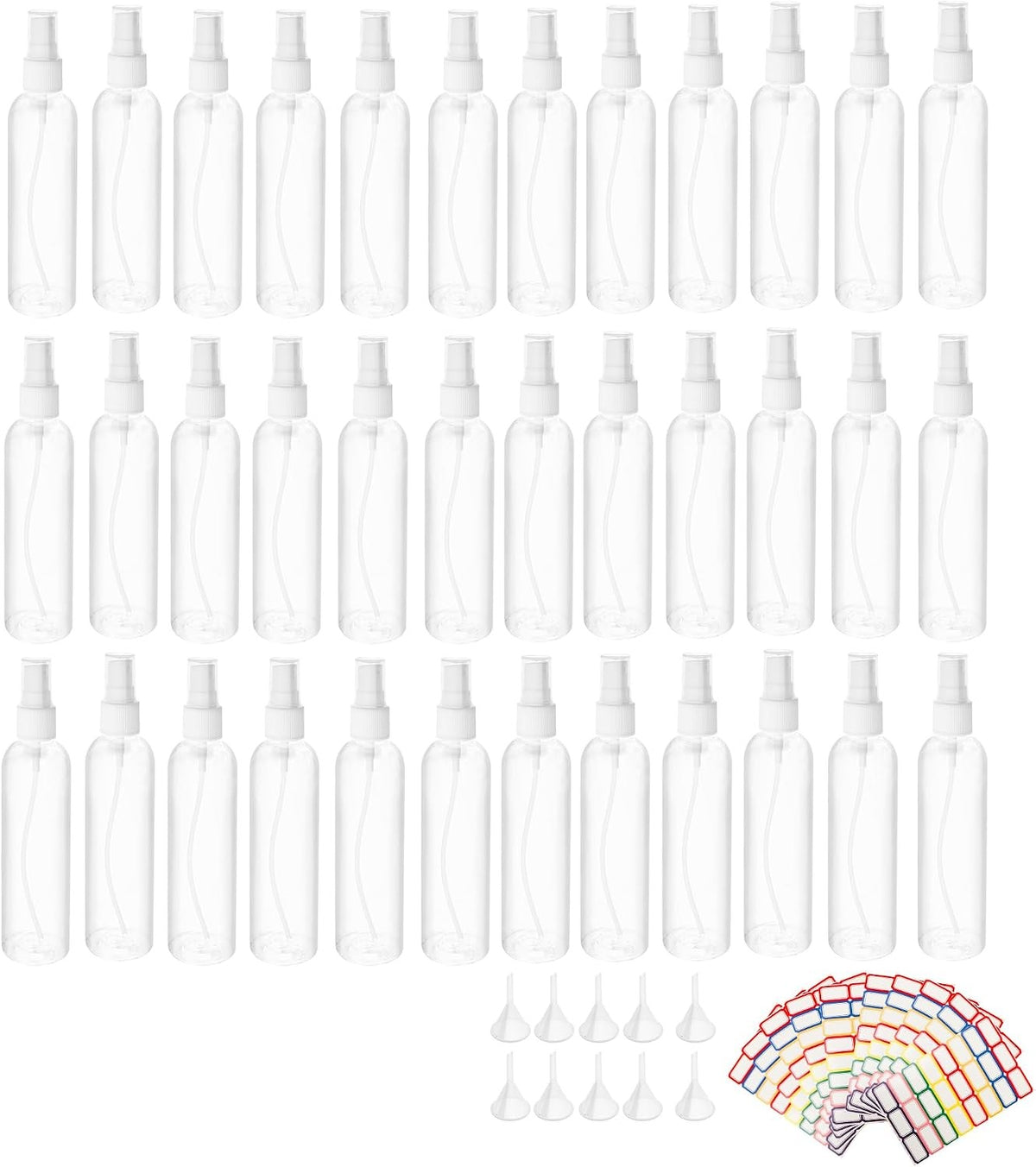 36 Pack 4oz Clear Plastic Spray Bottles with Fine Mist Nozzles, Reusable