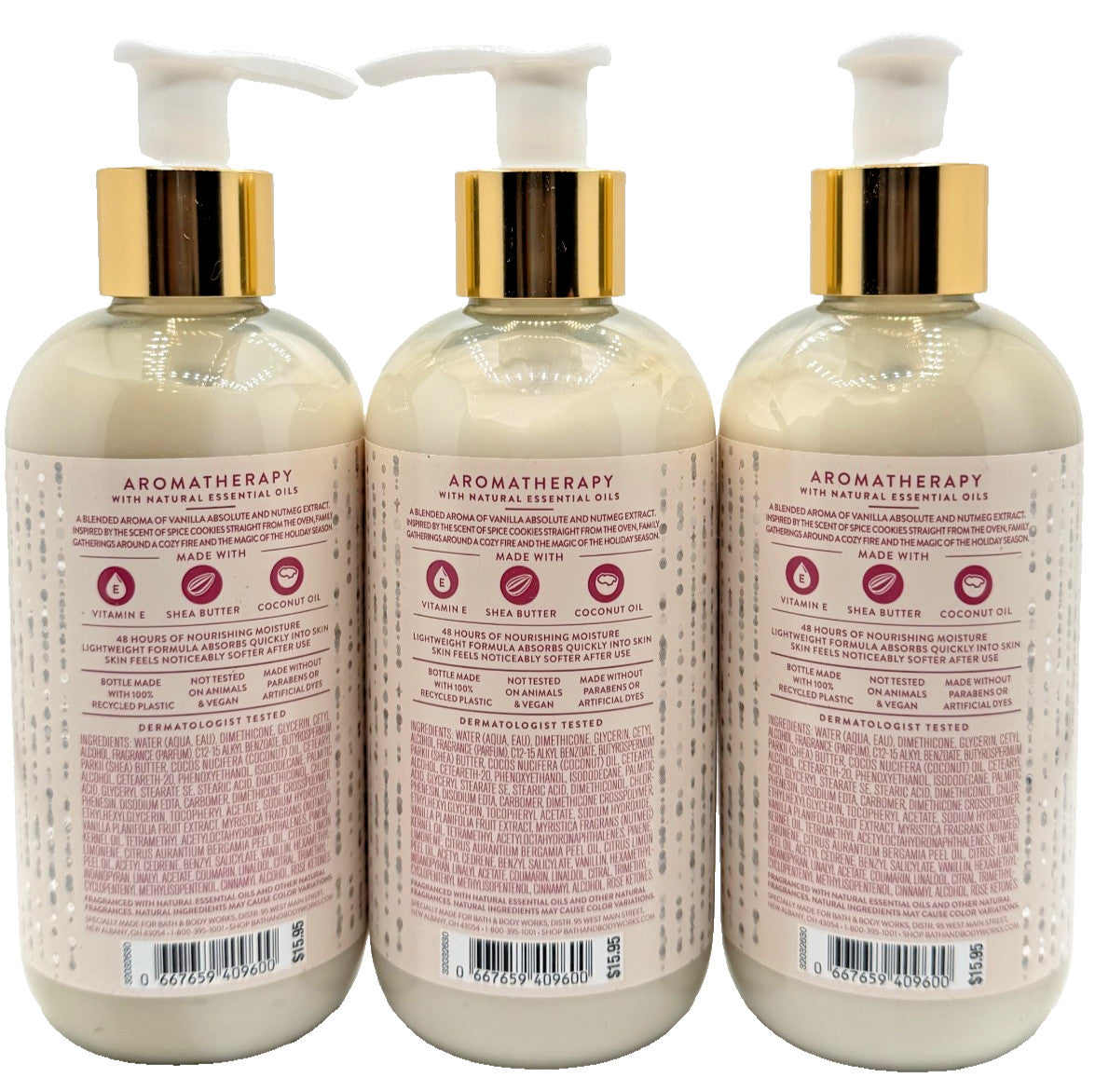 NEW Bath & Body Works Lot 3 Bottles Aromatherapy Vanilla Nutmeg