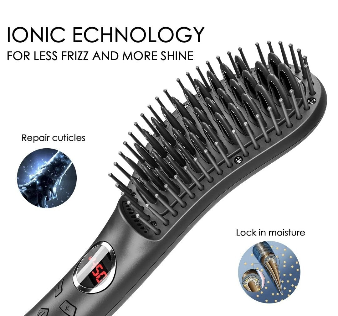 Black Hair Straightening Brush with 8-Stage Temperature Control 120V 66W