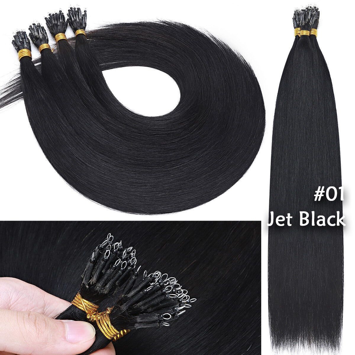 Nano Ring Hair Extensions 100% Human Remy Micro Loop Beads - Multiple Colors & Lengths