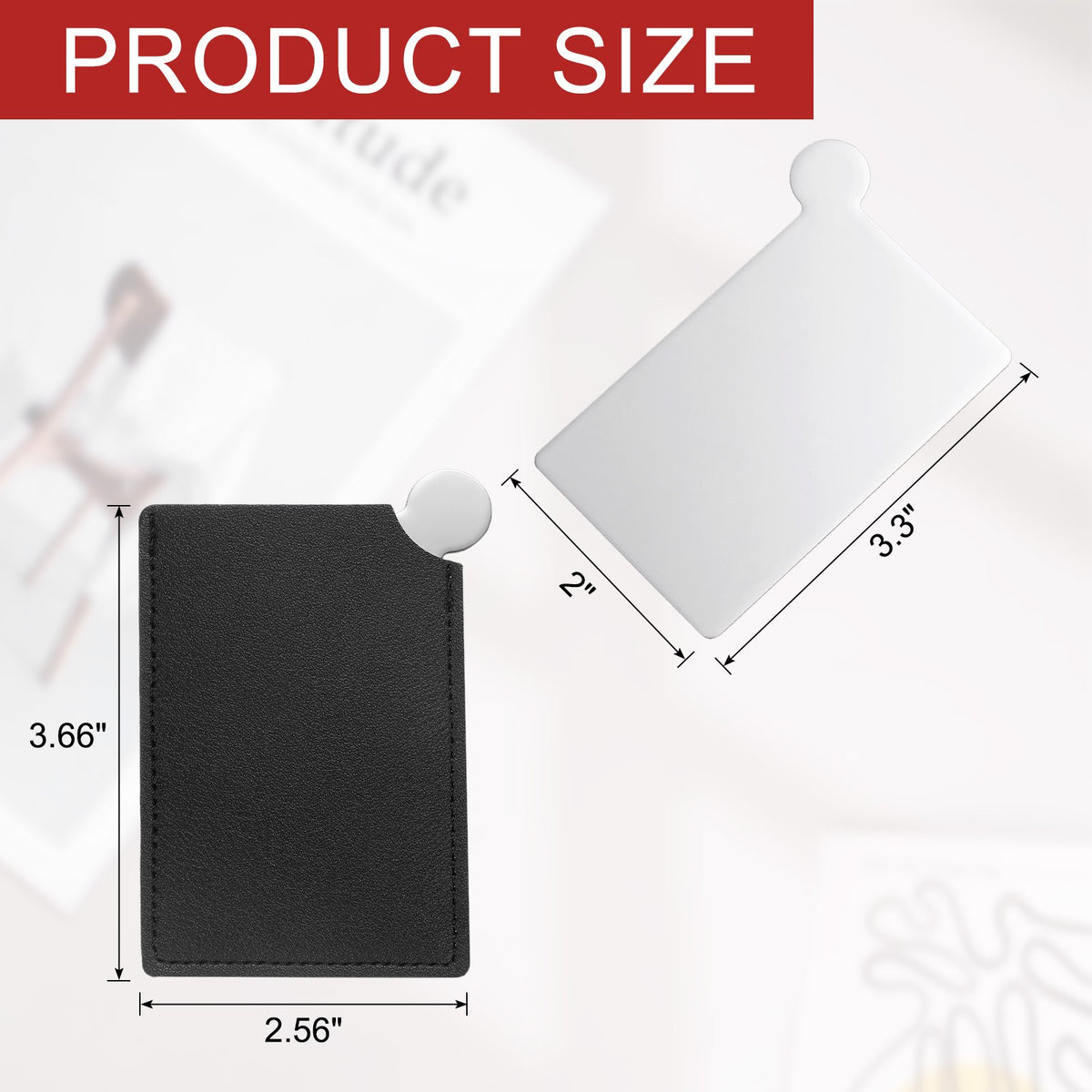 Travel Compact Stainless Steel Mirror with PU Leather Cover - Black, 2.5x3.66 Inches