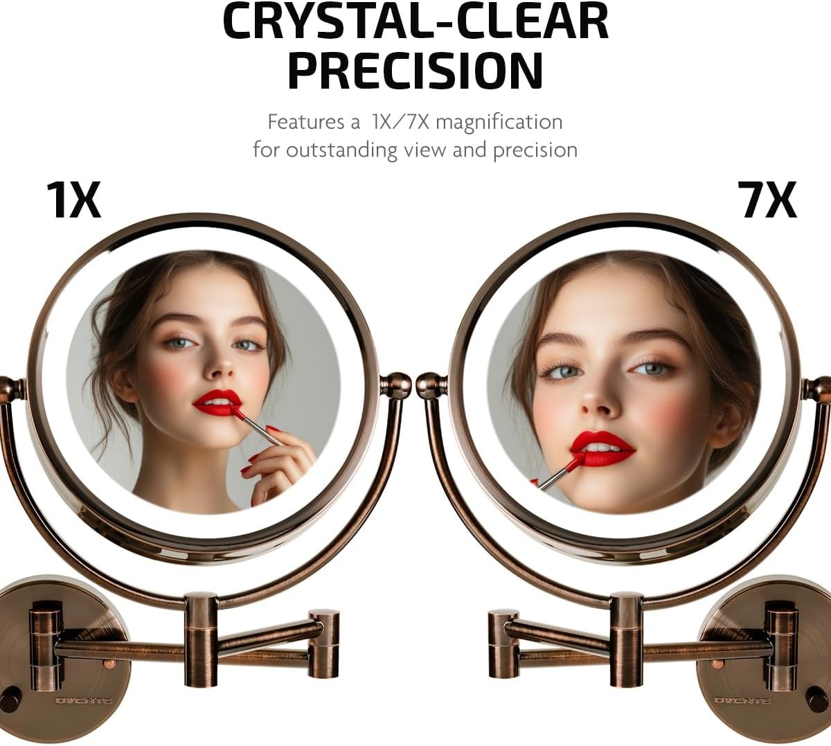 Wall Mounted Lighted Makeup Vanity Mirror 9-inch Double Sided 1X/7X Magnification