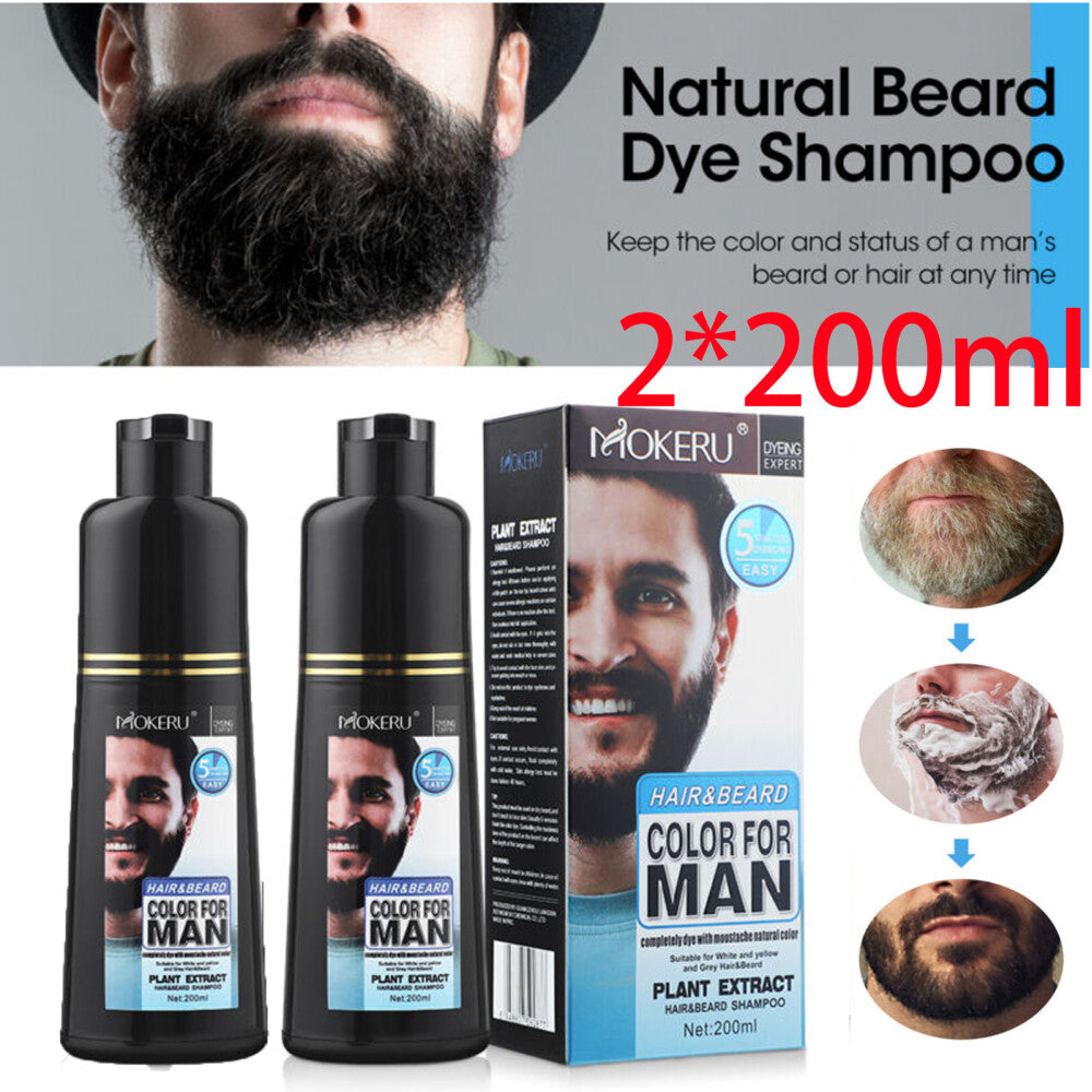 2-Pack Permanent Black Beard & Hair Dye Shampoo, 200ml