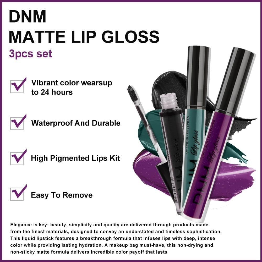 Liquid Lipstick Set - 3-Piece Matte Waterproof Lip Gloss Stains