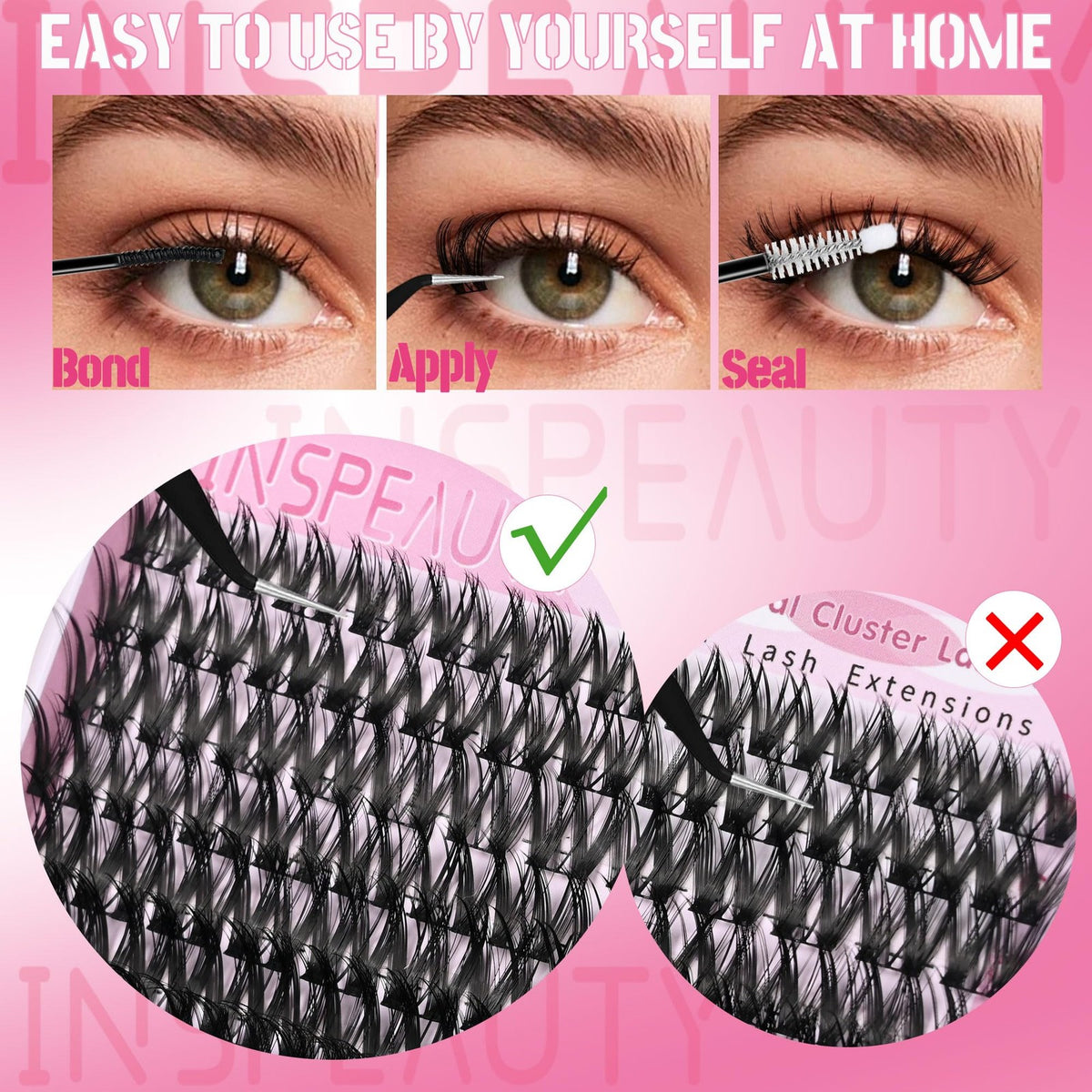DIY Lash Extension Kit with Wispy Clusters 10-18mm Waterproof Bond & Tweezers
