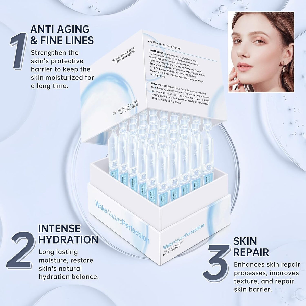 30pcs Hyaluronic Acid Serum Vials - Deep Hydration & Firming Skin Care