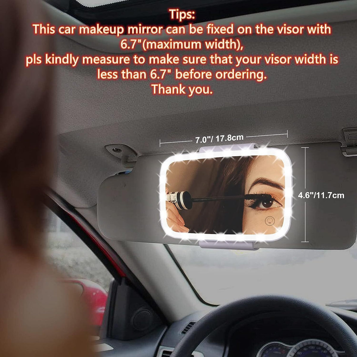 LED Lighted Car Sun Visor Vanity Mirror with Adjustable Brightness
