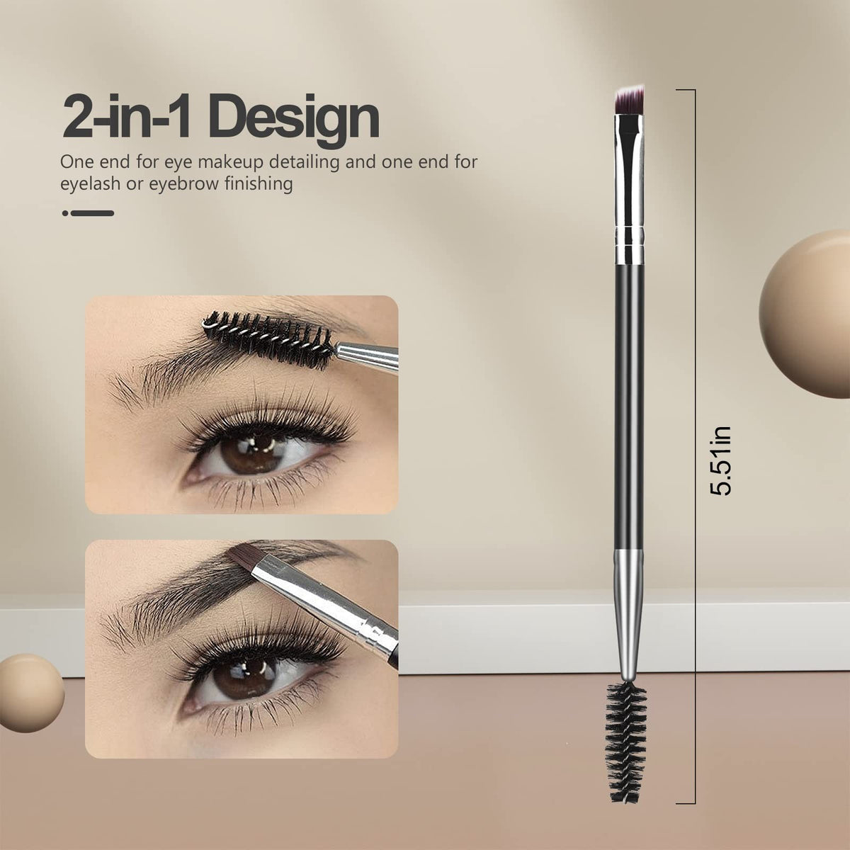 Eyebrow Brush & Eyelash Separator 3-Piece Makeup Tool Set - Black