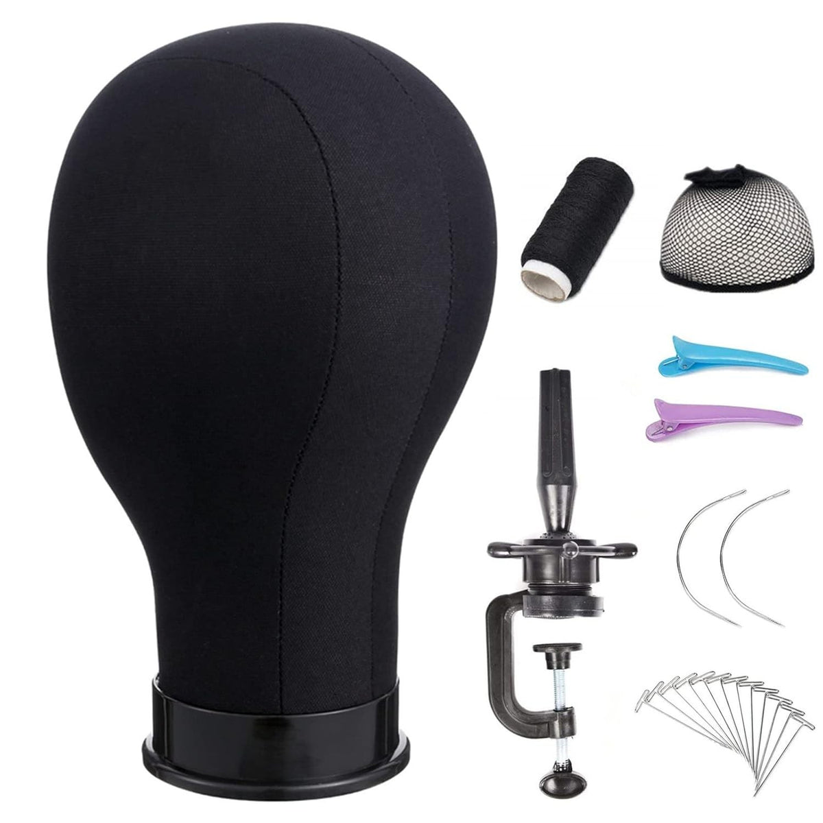 21-Inch Canvas Wig Head with Stand for Styling and Display