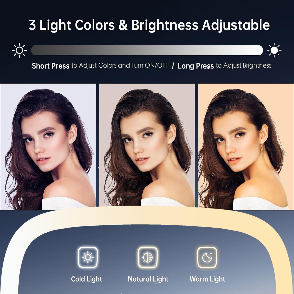 Lighted Travel Handheld Mirror with 3 Dimmable LED Light Colors - Compact Makeup & Shaving Mirror