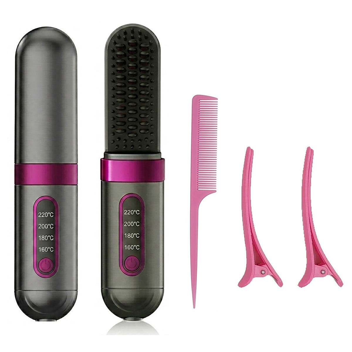 Cordless Hair Straightener Brush with Adjustable Temperature & LCD Display