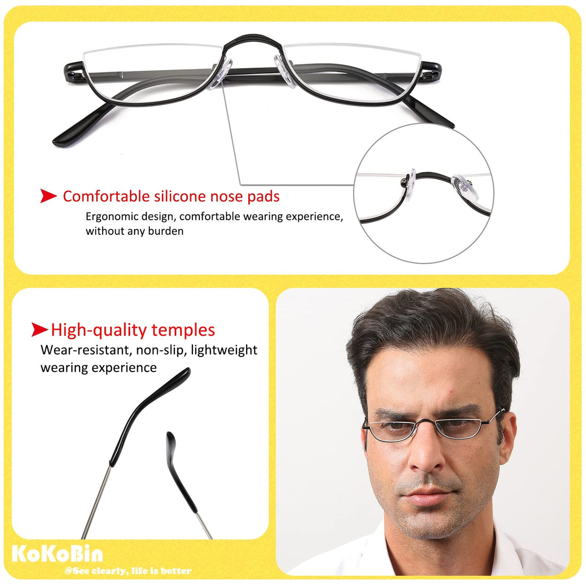 Half Reading Glasses 2 Pairs - Stylish Black & Gunmetal Reading Eyewear