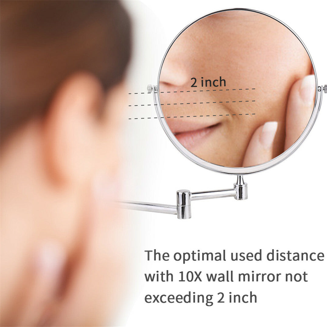 Wall Mounted Makeup Mirror with 10x Magnification & Adjustable Height