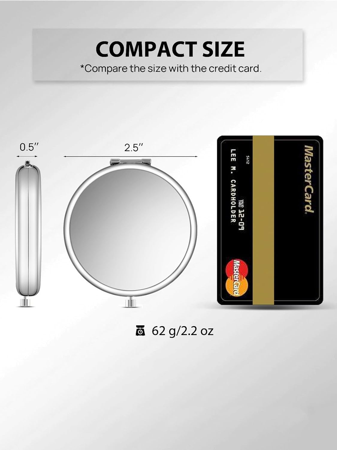 Double-Sided Compact Pocket Mirror with 1X/2X Magnification, Portable & Customizable