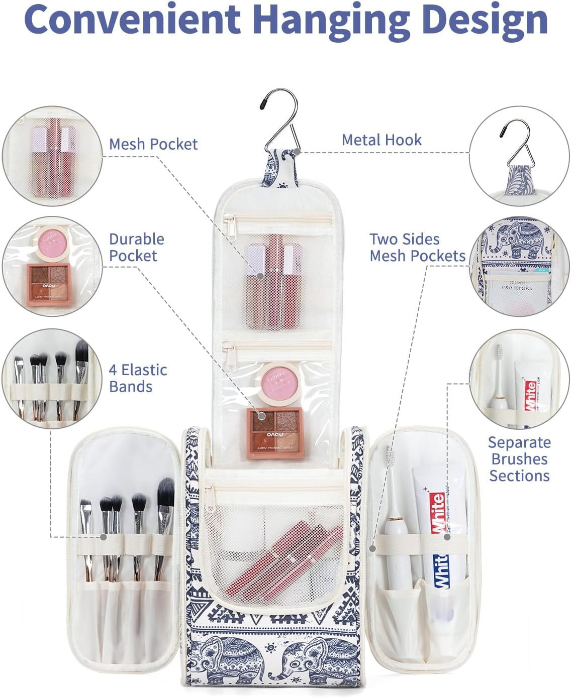 Water-Resistant Hanging Travel Toiletry Bag Organizer for Women