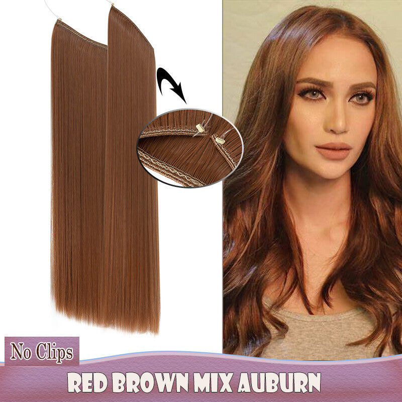 Invisible Wire Clip-In Hair Extensions with Clips & Replacement Wires - Natural & Wavy, 20/24 Inch