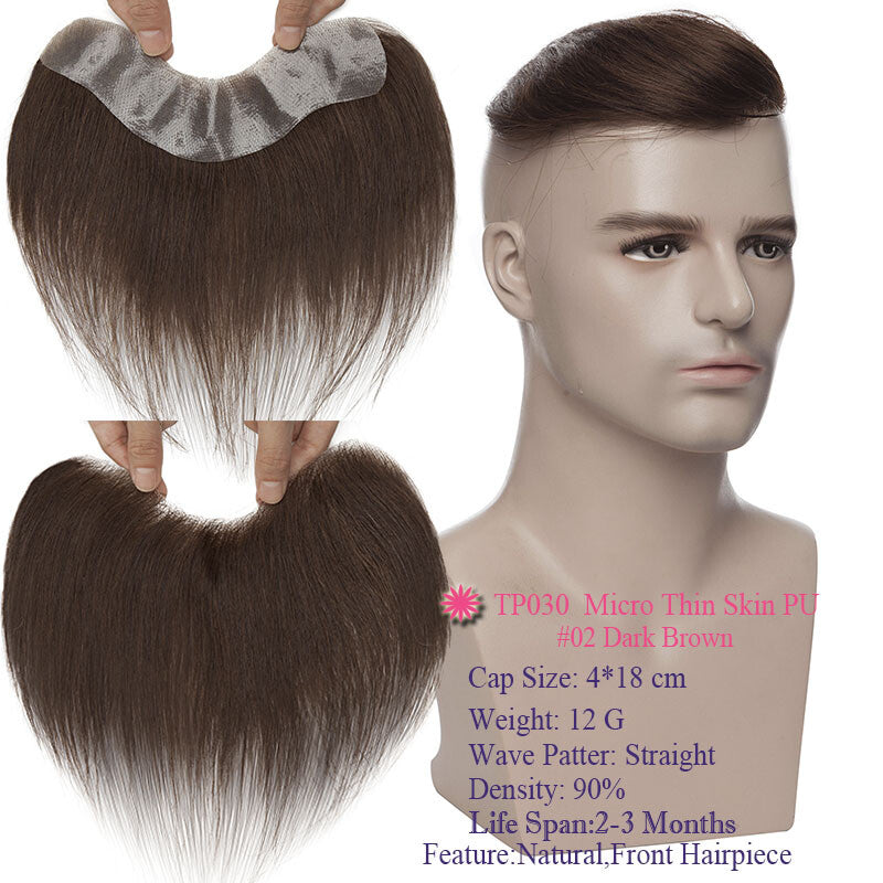 Super Thin Skin Men's Human Hair Toupee Hair Replacement System - Natural Look