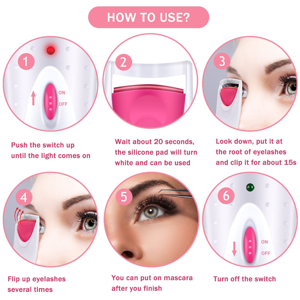 Electric Heated Eyelash Curler Set Pink - Fast Heating & Long-Lasting Curl
