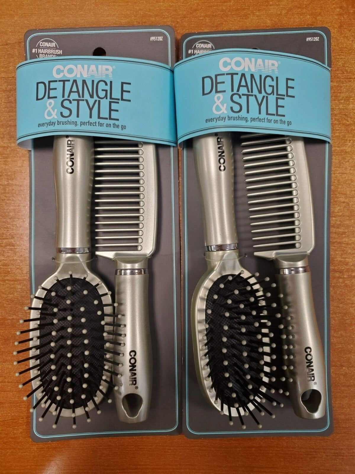 2-Pack Detangling Cushion Brush & Wide Tooth Comb Set - Travel Size Hair Styling Tools