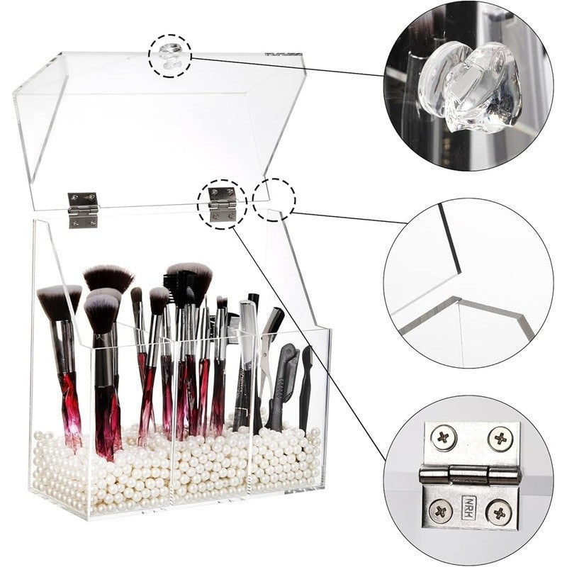 Dustproof Acrylic Makeup Brush Organizer with Adjustable Compartments