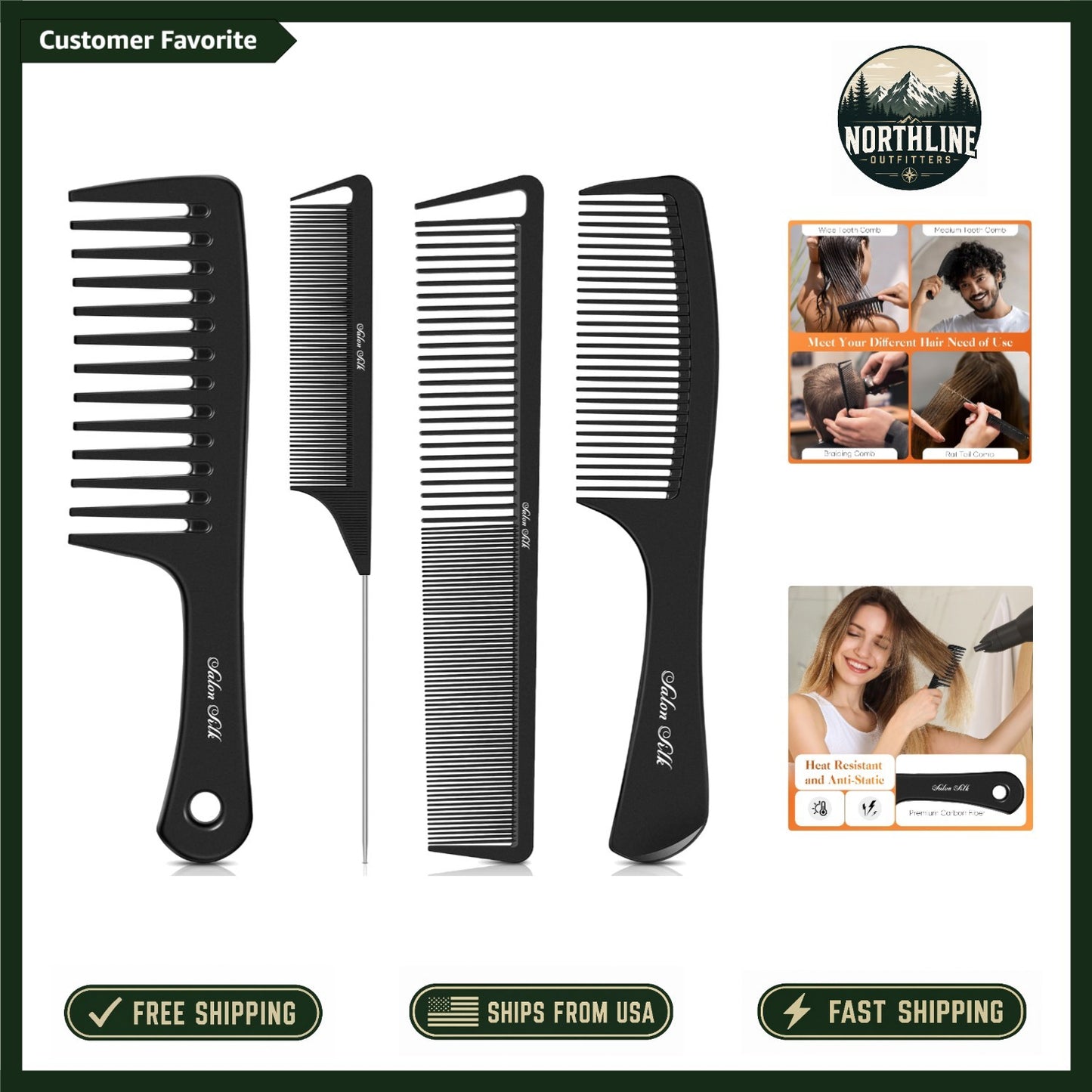 4-Piece Hair Comb Set for Styling and Cutting - Versatile All Hair Types