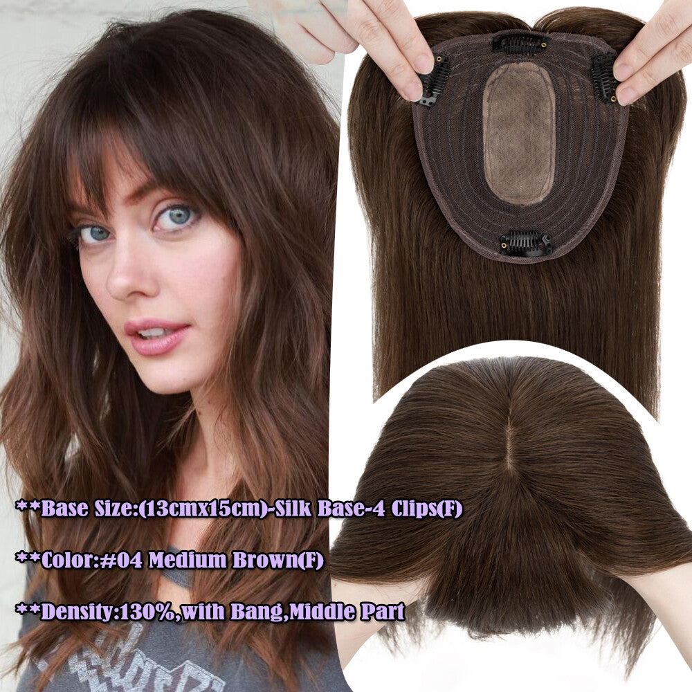 Remy Human Hair Clip-In Topper for Women - Silk Mono Base, Multiple Lengths & Colors