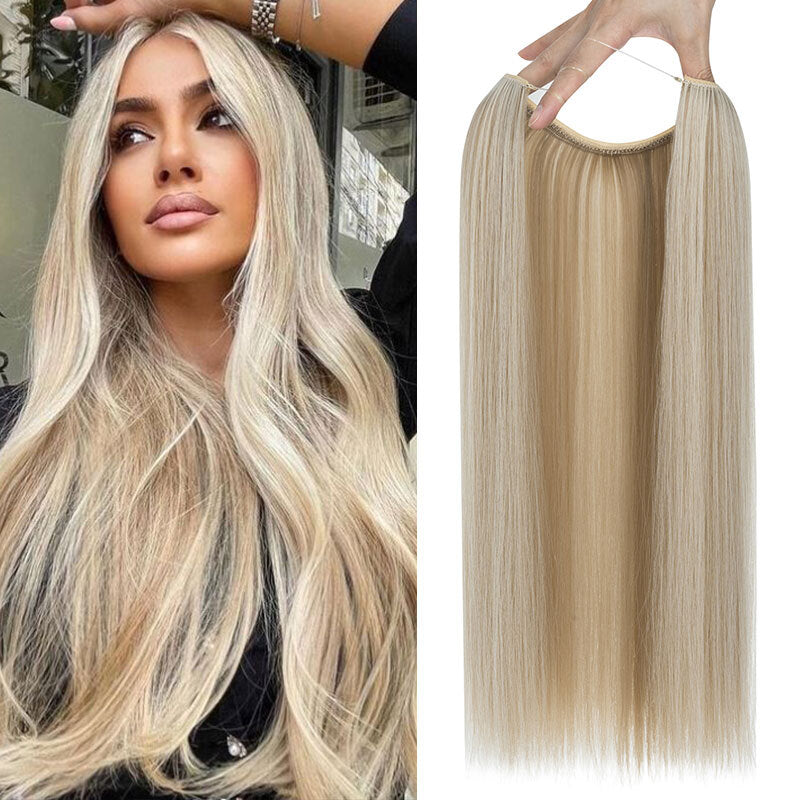 Invisible Wire Hair Extensions - Natural Synthetic Length & Body Wavy or Straight