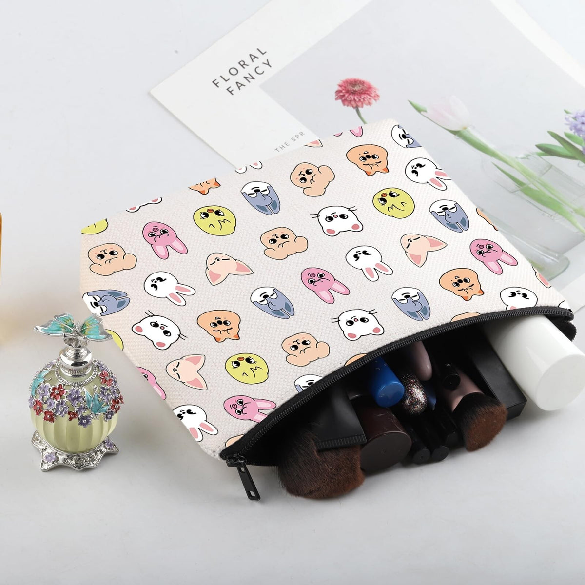 Kpop Korean Fans Cosmetic Makeup Bag with Cartoon Character - Travel & Gift Ready