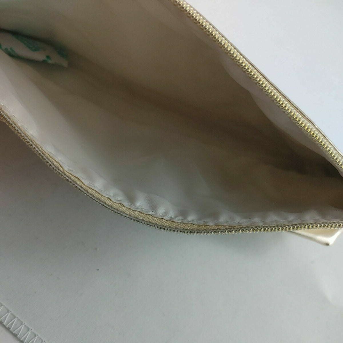Clarins Gold Cosmetic Bag - Metal Canvas Travel Organizer 9.5x4.5x3in