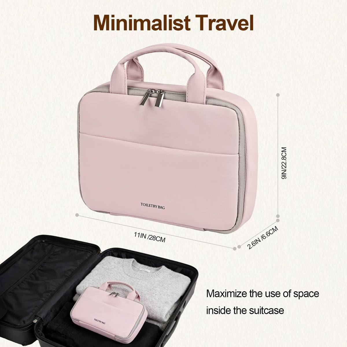 Travel Hanging Toiletry Bag for Women Waterproof Makeup Organizer Rose Pink