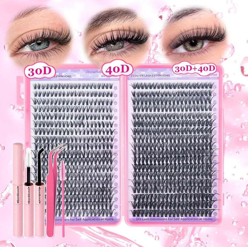 Eyelash Extension Kit Clusters with Bond & Seal - Fluffy Wispy Volume Set