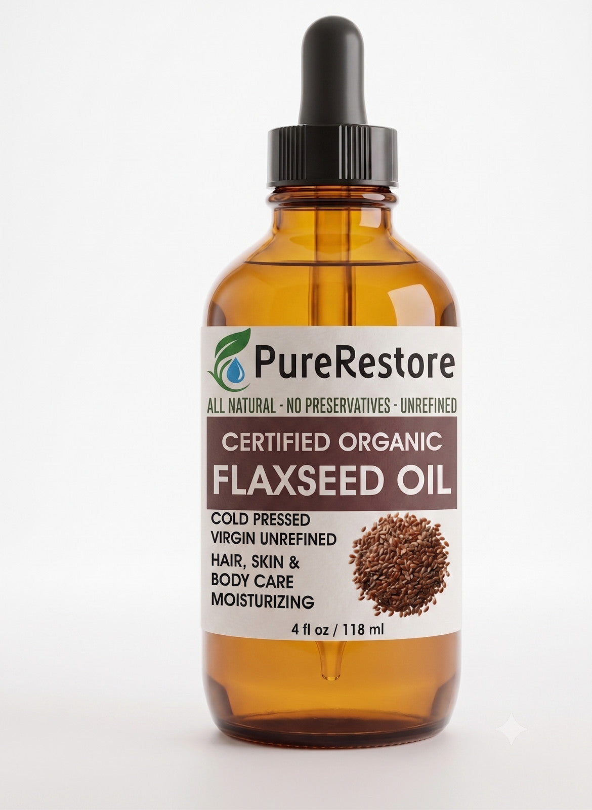 Flaxseed Oil Cold-Pressed Organic Carrier Oil for Skin & Hair - 100% Pure
