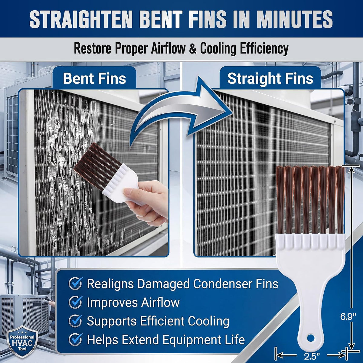 4PCS AC Fin Comb & Coil Cleaning Brush Set - HVAC Fin Straightening & Maintenance Tool