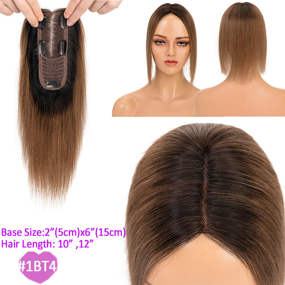 Remy Human Hair Topper Clip-In Hairpiece for Thinning Hair - Silk Base, 10-12 Inch Length