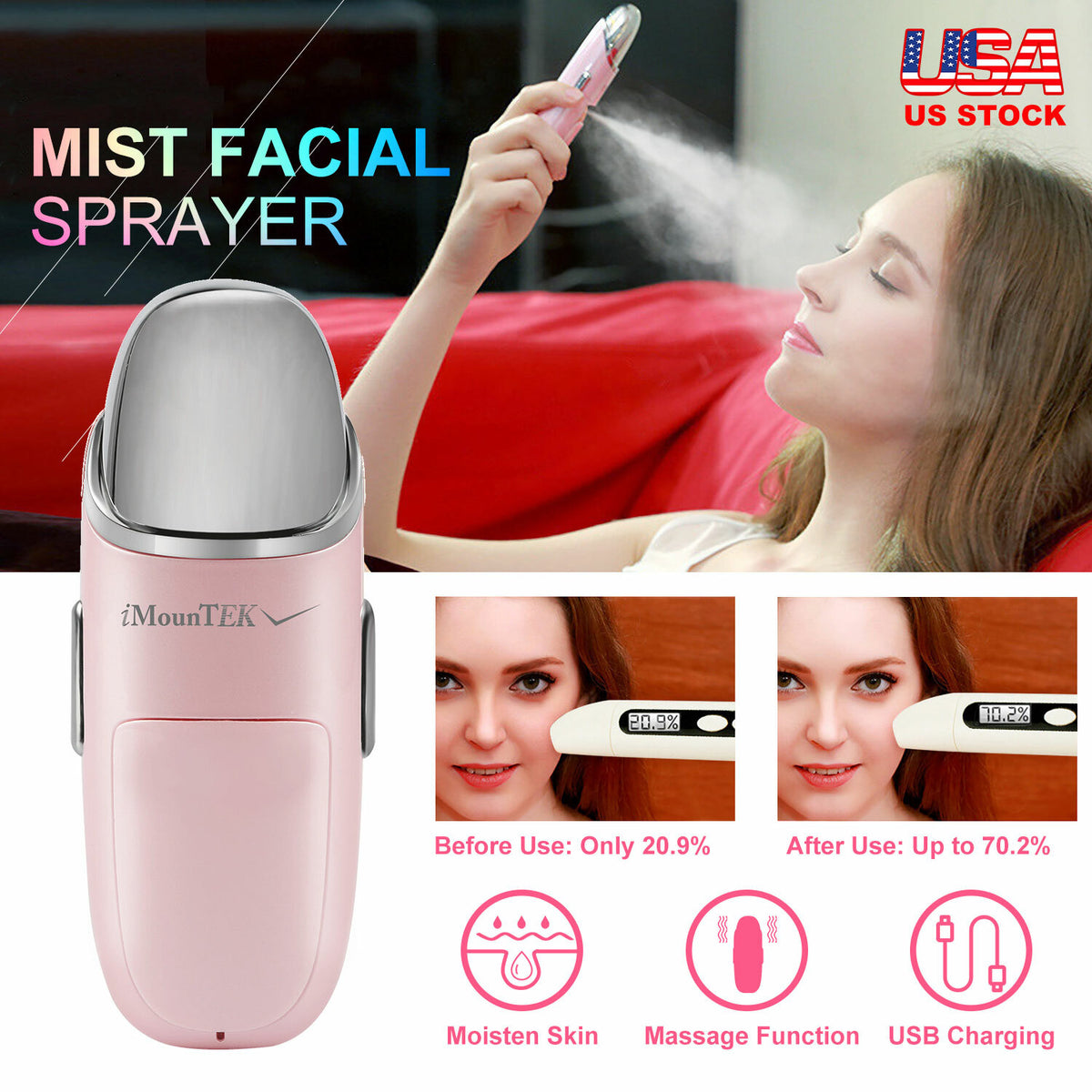 Nano Facial Mist Sprayer with Massage - Portable Hydrating Facial Mister