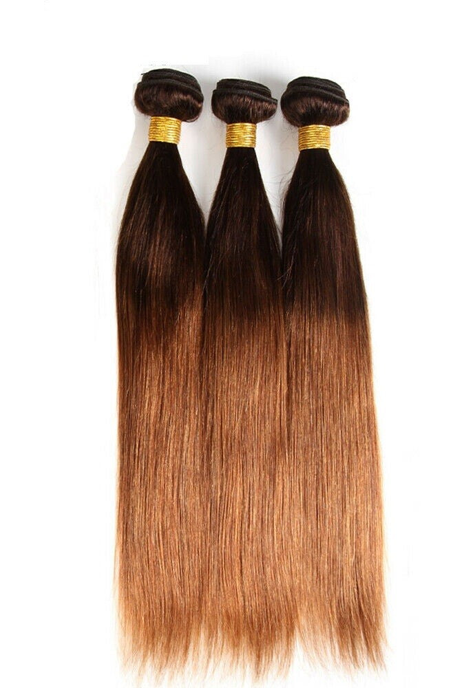 Ombre Straight Hair Extensions 3 Bundles with Closure - Natural Black, 8-30 Inch